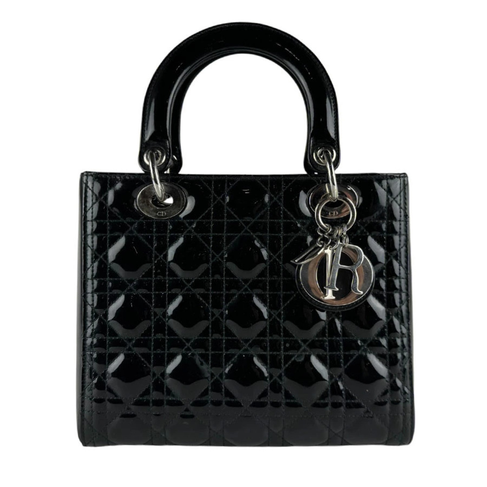 Christian Dior Leather 2Way Shoulder Bag Silver Black